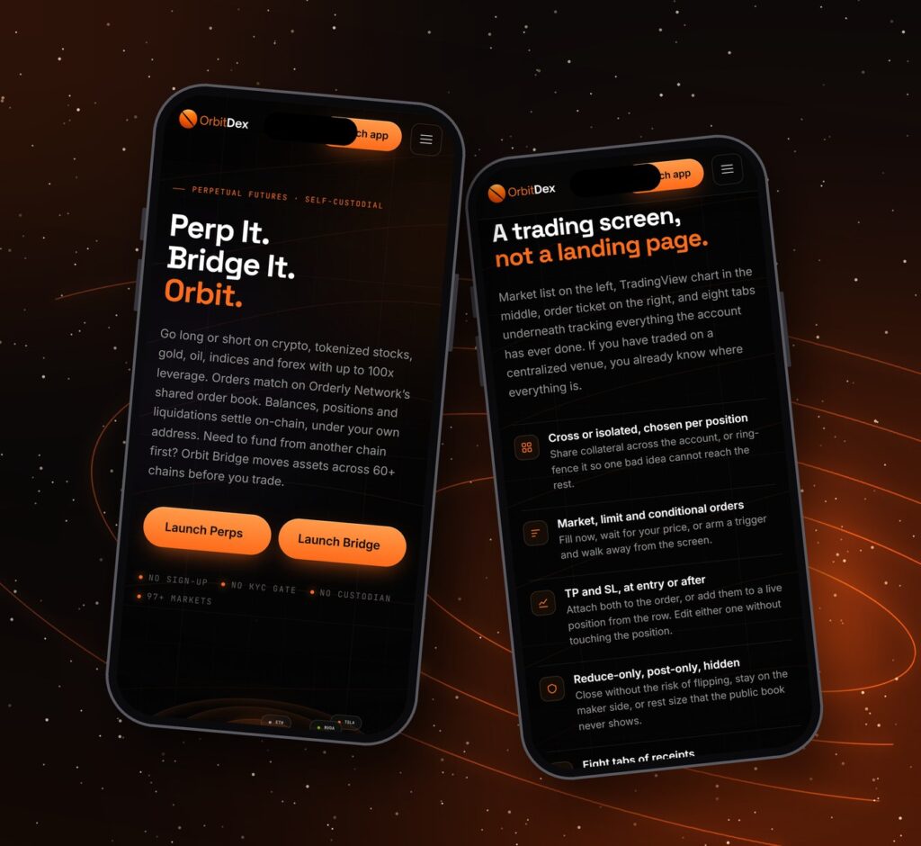 OrbitDEX mobile view on a phone
